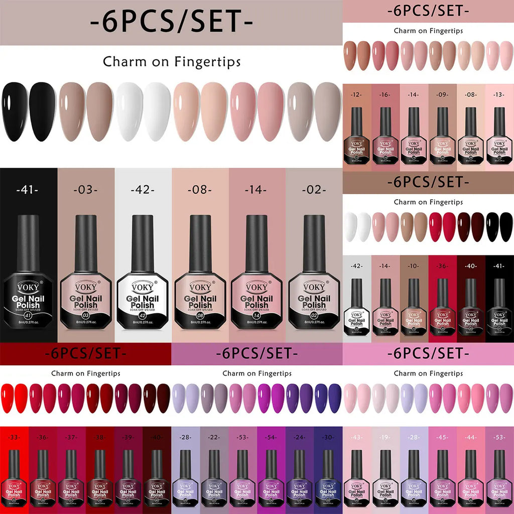 Gel Nail Polish Set – 6 Classic Colors, 8ml Bottles