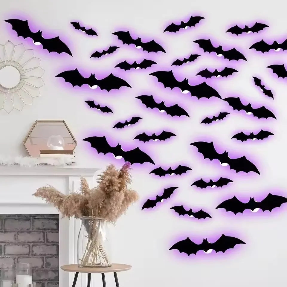 LED Halloween Bat Night Lights – 3D Window & Wall Decor (12/24 Pack)