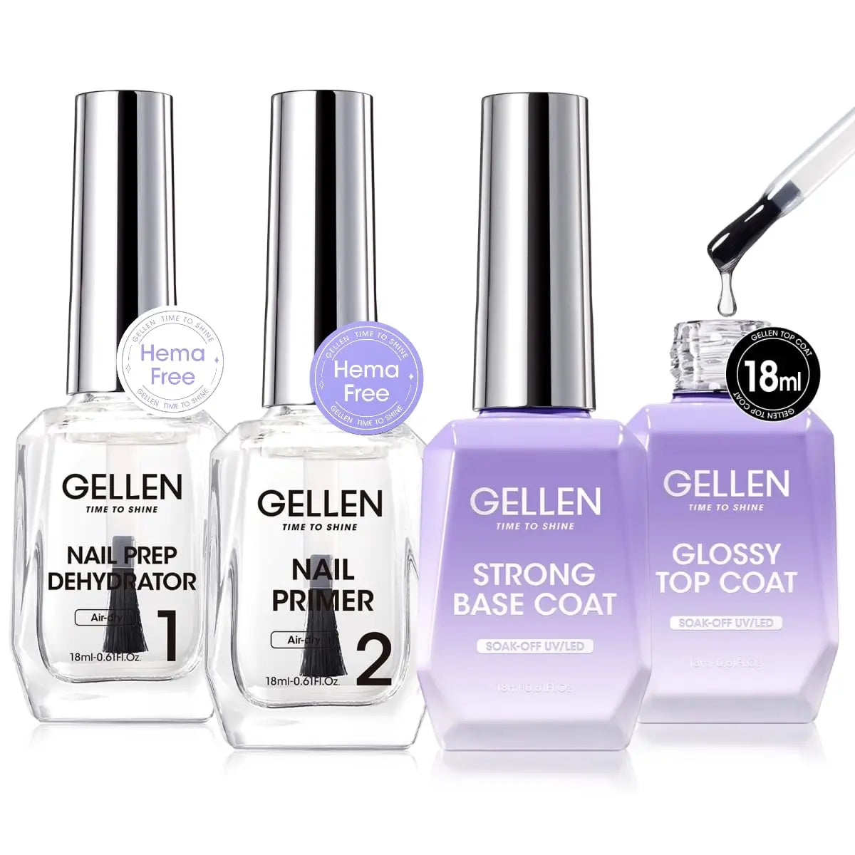 GELLEN 4-Piece Nail Care Kit – Base & Top Coat with Cuticle Care