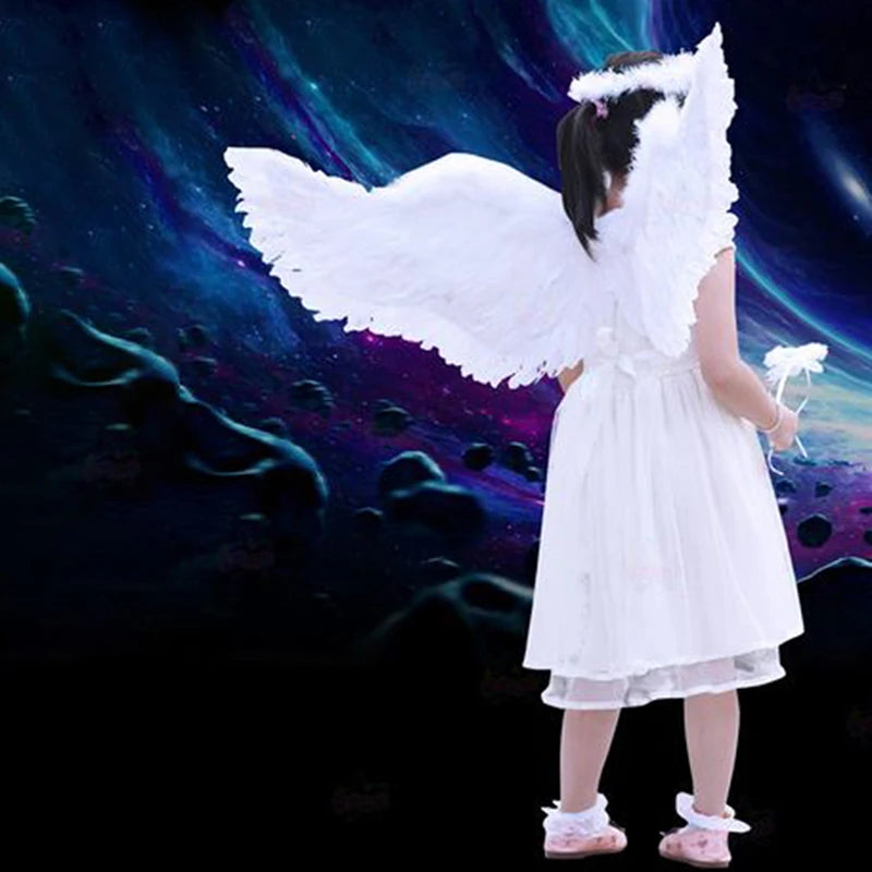 Angel Wings, Halo & Wand Costume Set – White Feather Cosplay Accessories