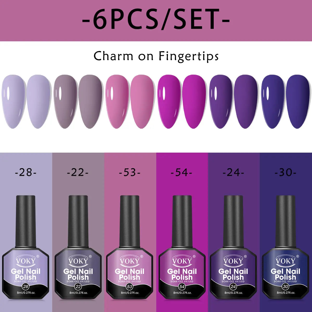 Gel Nail Polish Set – 6 Classic Colors, 8ml Bottles