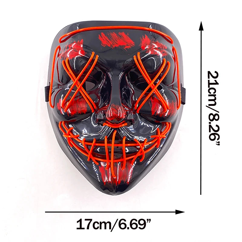 Neon LED Halloween Mask – Light-Up Horror Cosplay Party Mask
