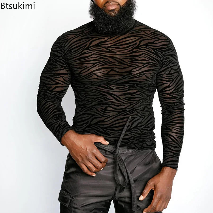 Men's Lace Turtleneck Long-Sleeve T-Shirt