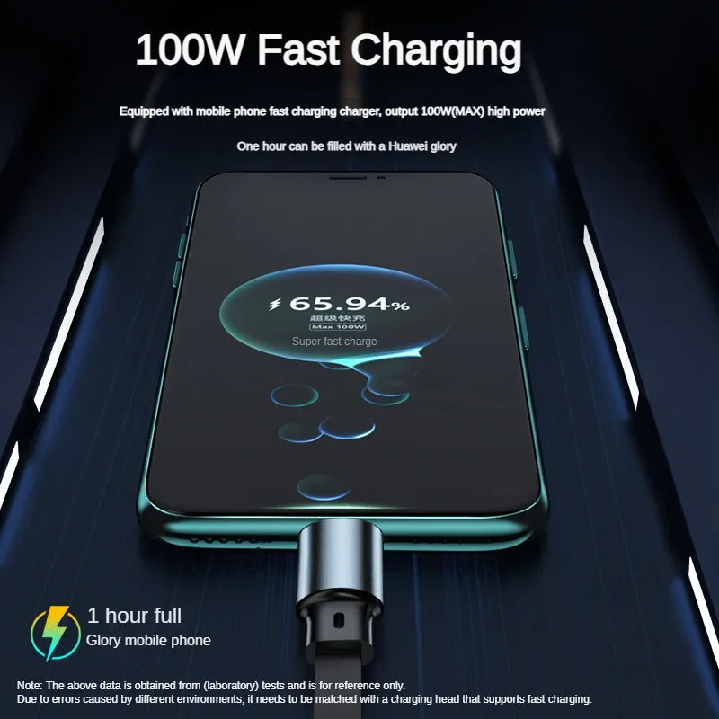 FlexCharge 3-in-1 Retractable Cable – 100W Fast Charge