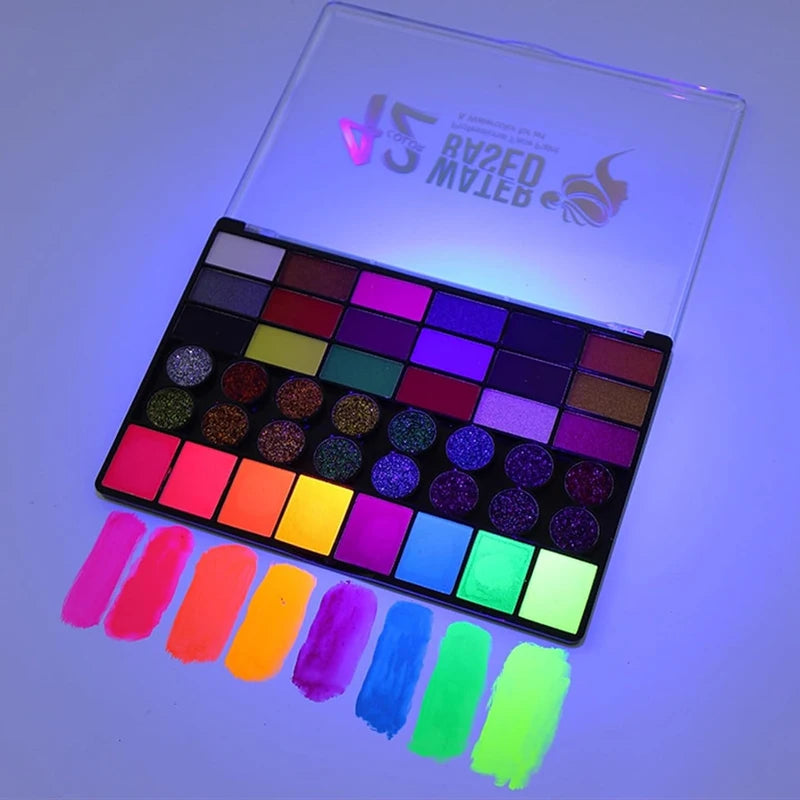 Halloween Face & Body Paint Set – 42 Colors UV Neon Glitter