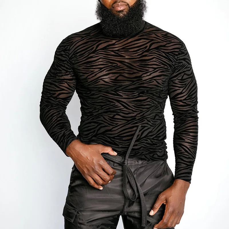 Men's Lace Turtleneck Long-Sleeve T-Shirt