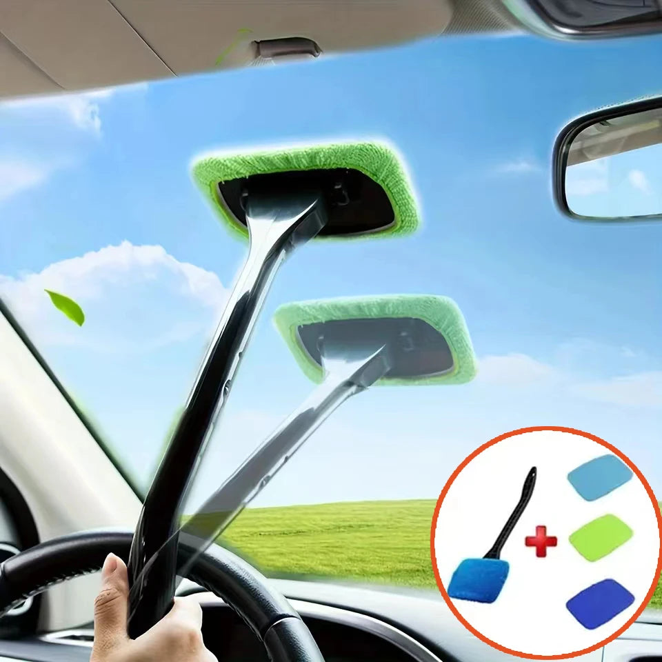 Car Window Cleaner Brush Kit – Interior Windshield Cleaning Tool with Long Handle (4 Colors)