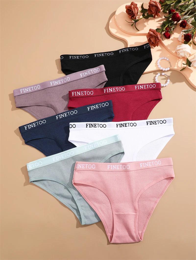 FINETOO Cotton Striped Briefs, 4-Pack — Women's Low-Waist Panties with Letter Waistband