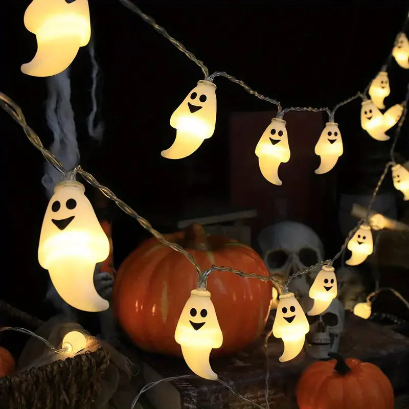 Halloween Ghost String Lights – Battery & USB Powered, Warm White and RGB Colors (10/20/40 LED)