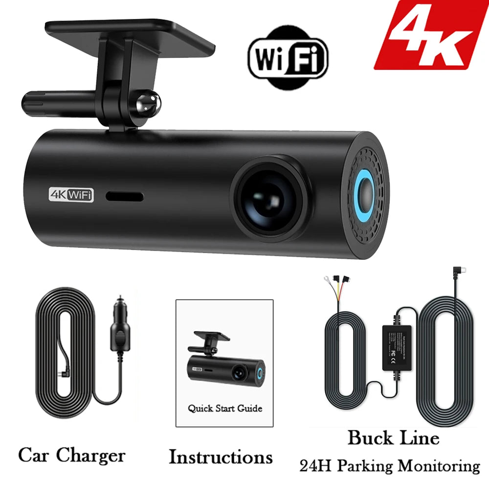 4K/2K WiFi Dash Cam with 24H Parking Monitor – Mini Front Car Camera, 170° Wide Angle