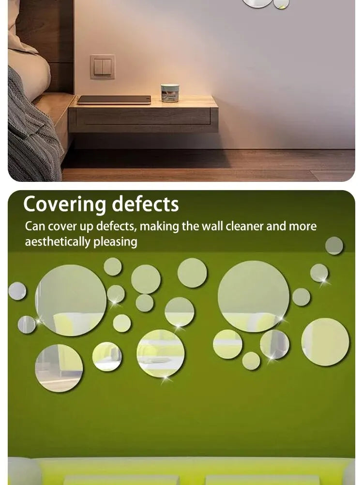 26-Piece 3D Acrylic Mirror Wall Stickers – Round DIY Decorative Mirrors
