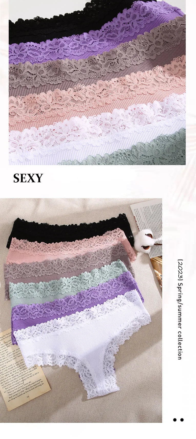 Women's Lace Seamless Brazilian Panties, 3-Pack — Cotton Ribbed Intimates