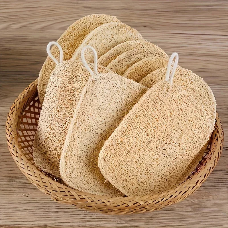Natural Loofah Exfoliating Sponges, 6-Pack — Bamboo Fiber Body Scrubbers