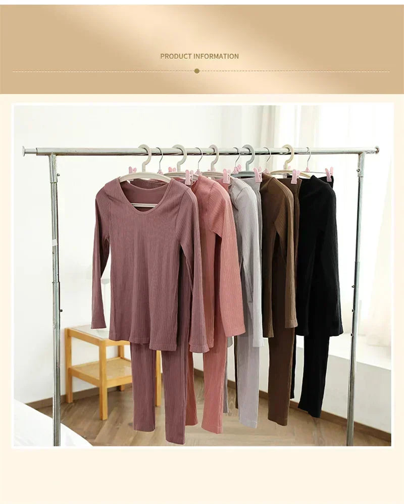 Women's Warm Thermal Underwear Set — Long-Sleeve Base Layer Top & Long Johns