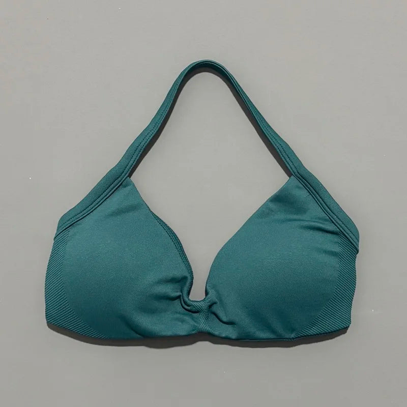 HISTELLO Women's Strappy Sports Bra — High-Support Seamless Gym Bra