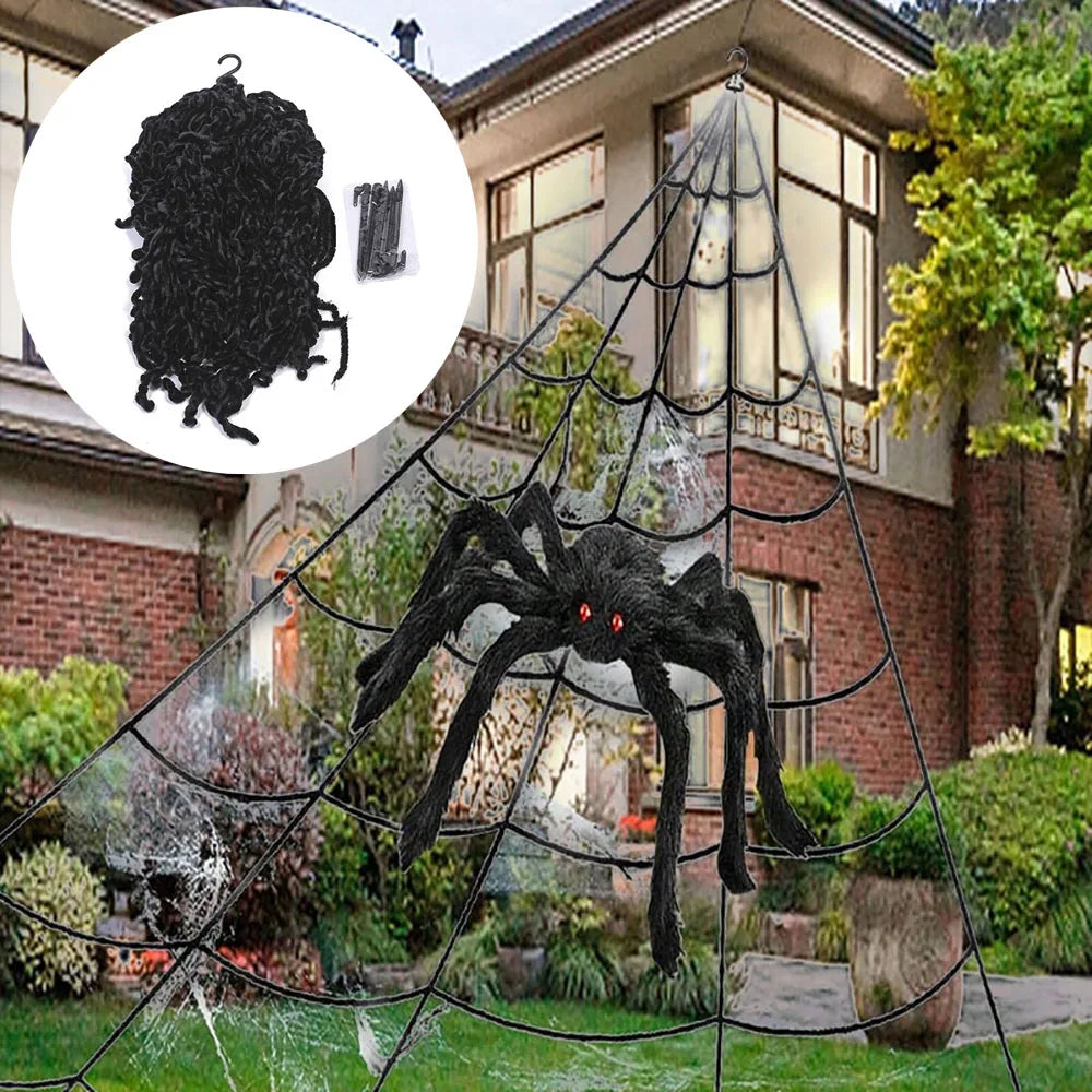Giant Halloween Spider Web – 5m Triangle Web for Yard & Party Decor