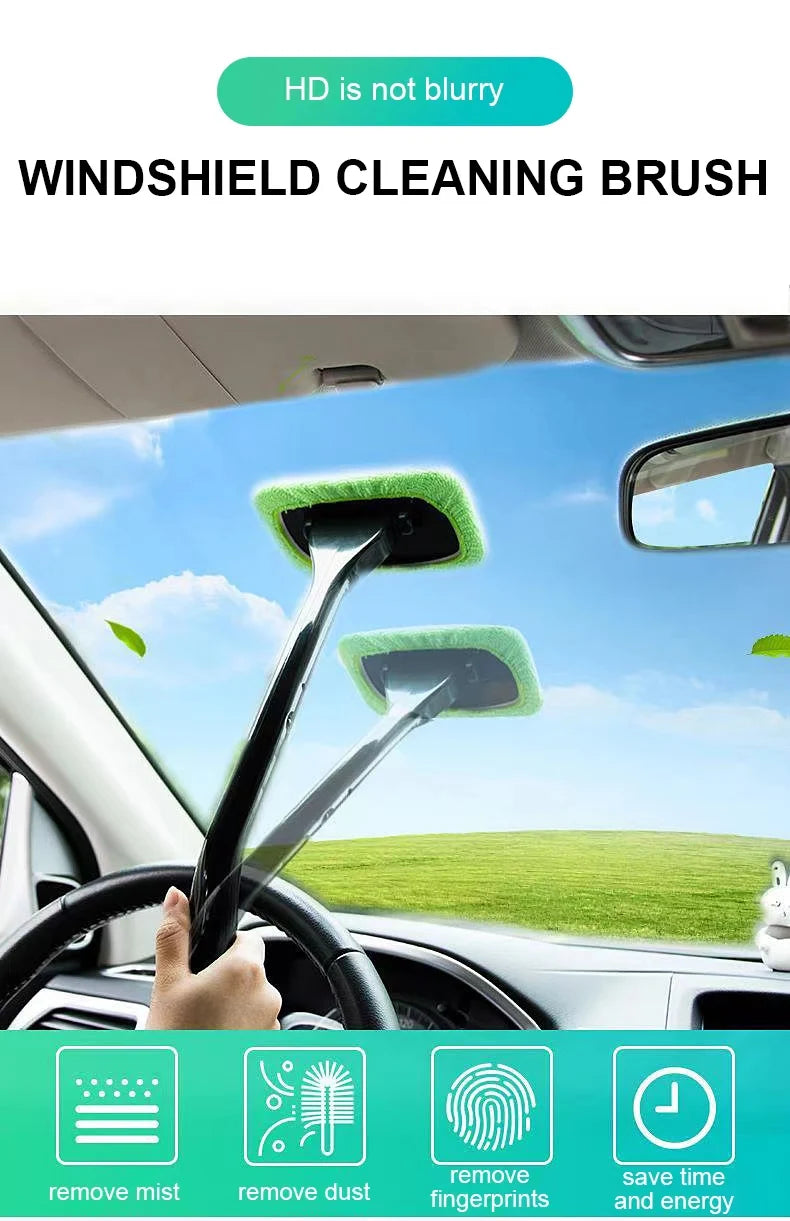 Car Window Cleaner Brush Kit – Interior Windshield Cleaning Tool with Long Handle (4 Colors)