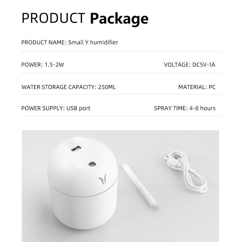 MistPure 250ML USB Mini Humidifier – Ultrasonic Cool Mist Diffuser