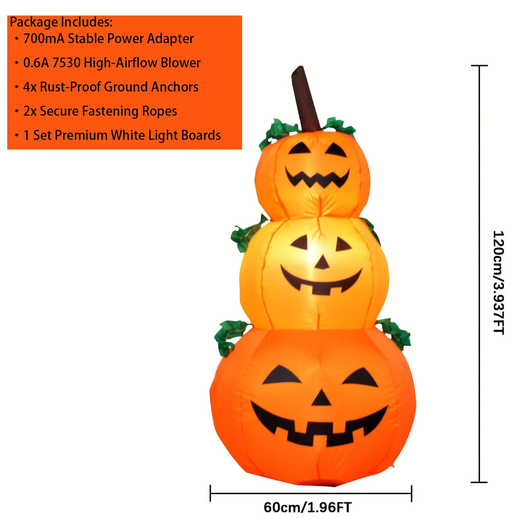 Halloween Inflatable Pumpkin Decoration – 3.9FT LED Lighted Stacked Pumpkins Blow-Up for Yard