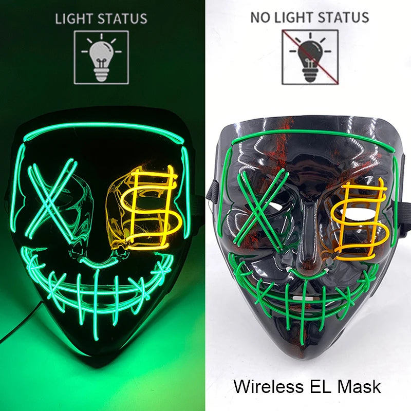 Neon LED Halloween Mask – Light-Up Horror Cosplay Party Mask