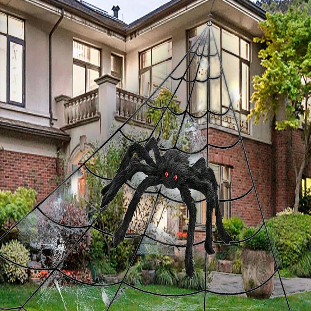 Giant Halloween Spider Web – 5m Triangle Web for Yard & Party Decor