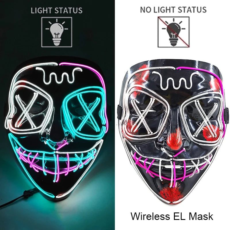 Neon LED Halloween Mask – Light-Up Horror Cosplay Party Mask