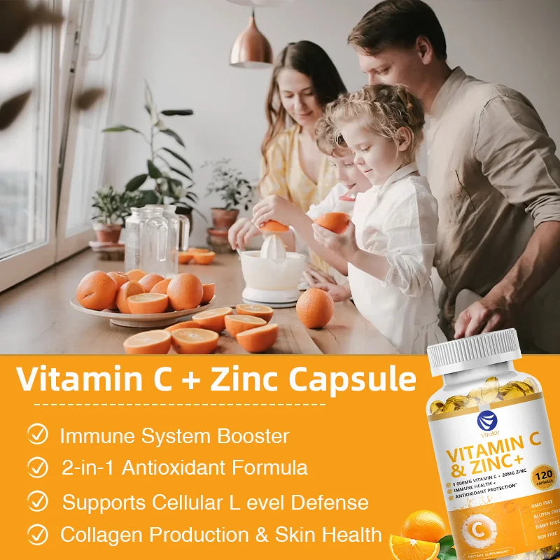 Vitakit Vitamin C 1000mg with Zinc 20mg 120 Capsules Vitamin Dietery Supplement | Non-GMO & Gluten Free Vegan