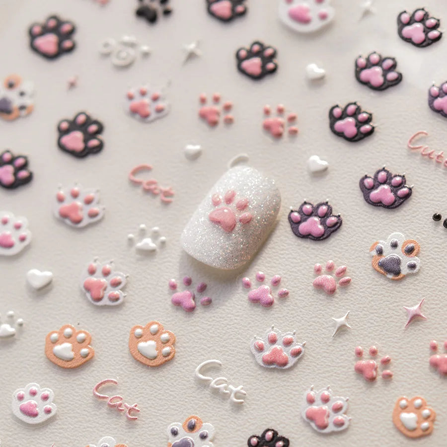 Cat Paw Nail Art Stickers – 3D Embossed Self-Adhesive Decals