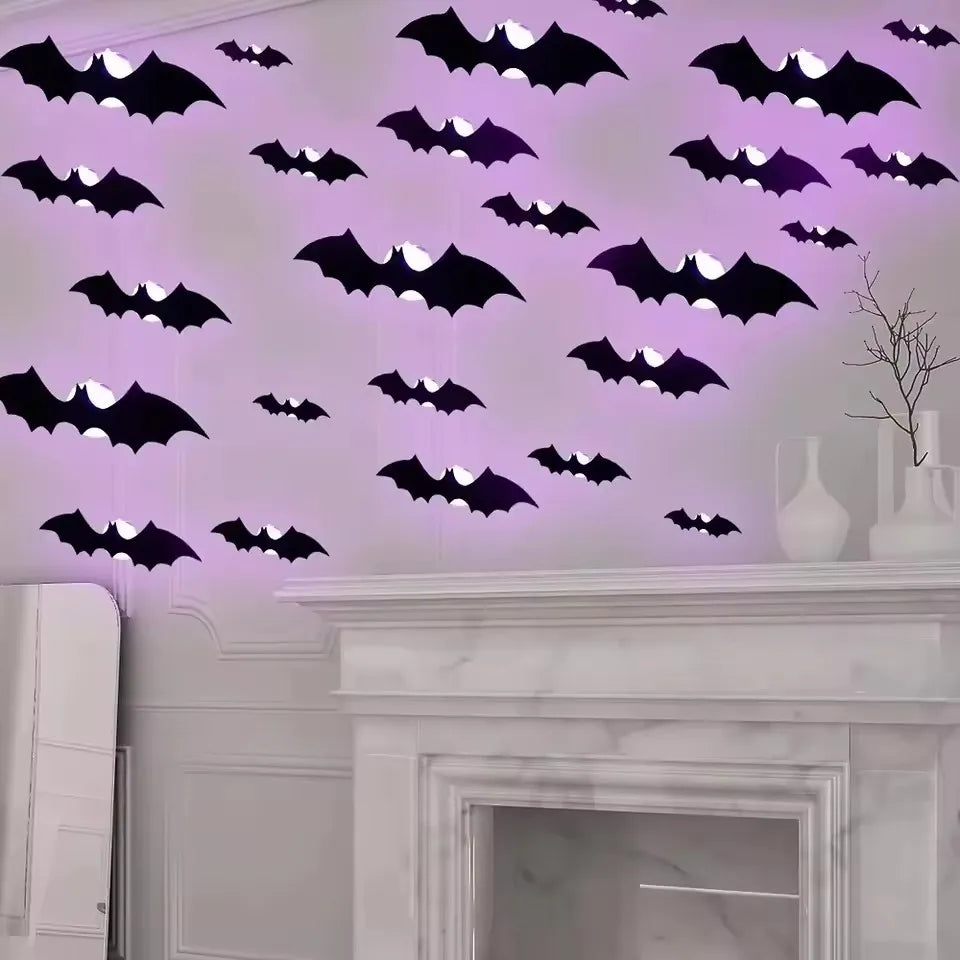 LED Halloween Bat Night Lights – 3D Window & Wall Decor (12/24 Pack)