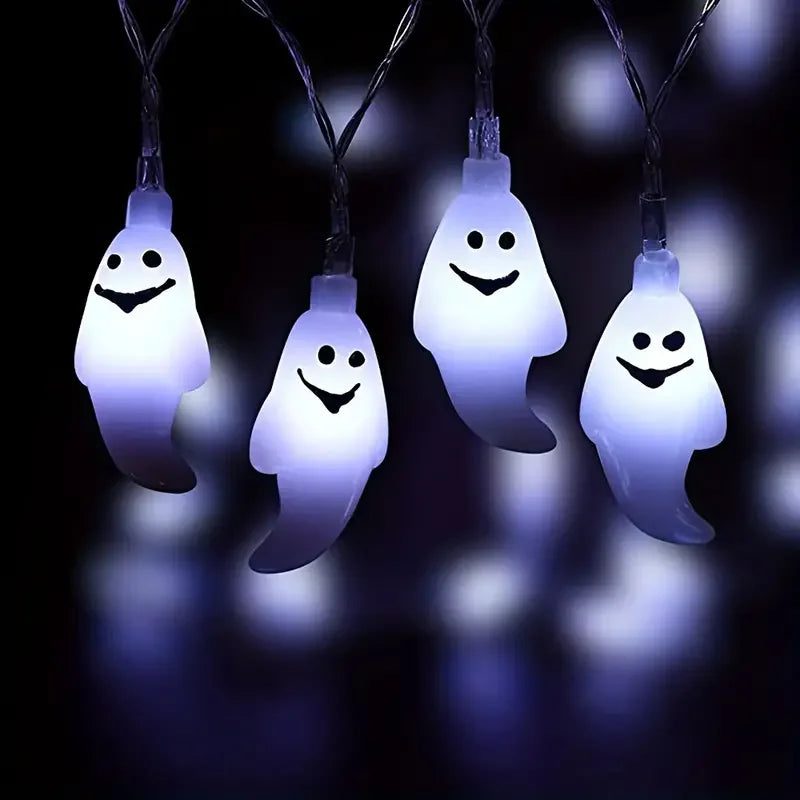 Halloween Ghost String Lights – Battery & USB Powered, Warm White and RGB Colors (10/20/40 LED)