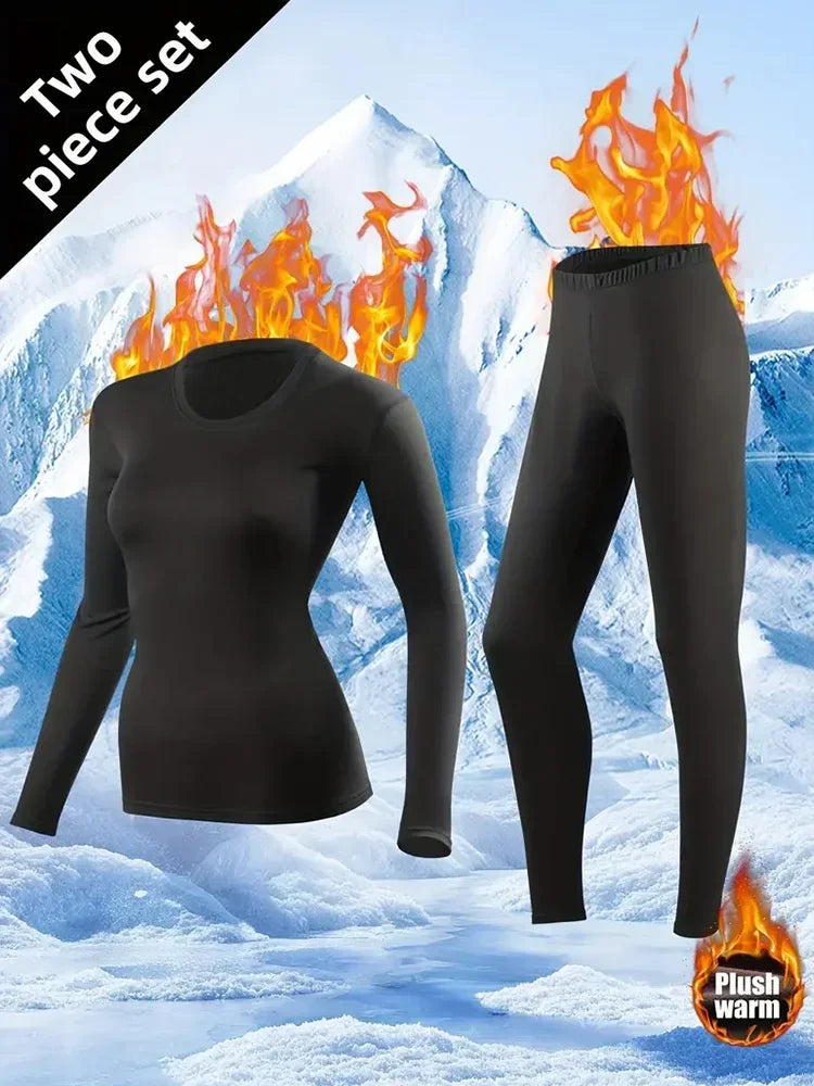 Women's Warm Thermal Underwear Set — Long-Sleeve Base Layer Top & Long Johns