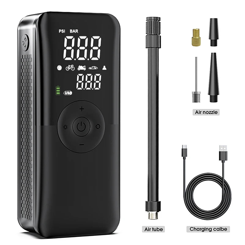 Rechargeable Cordless Tire Inflator – Portable Air Compressor with Digital Display (Car, Motorcycle, Bike, Balls)