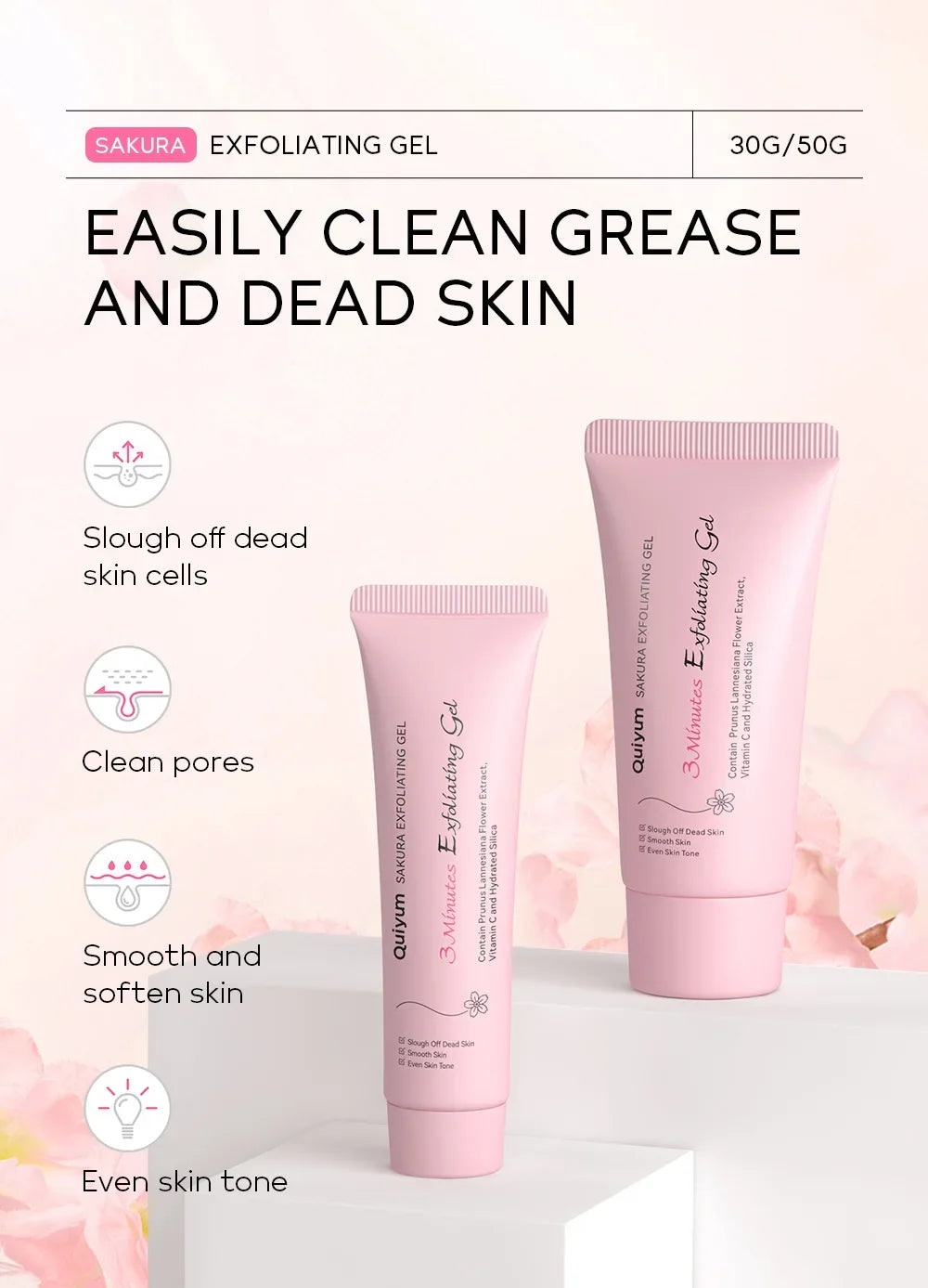 Sakura Exfoliating Peeling Gel – Gentle 3-Minute Facial Exfoliator