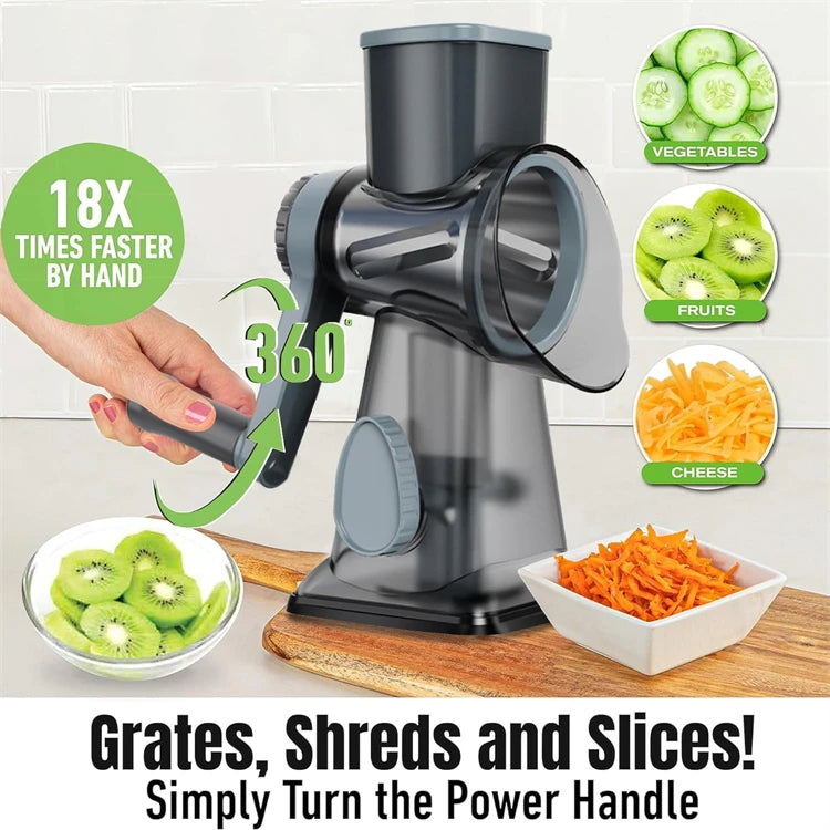 3-in-1 Rotary Cheese Grater – Manual Vegetable Slicer & Grinder Set