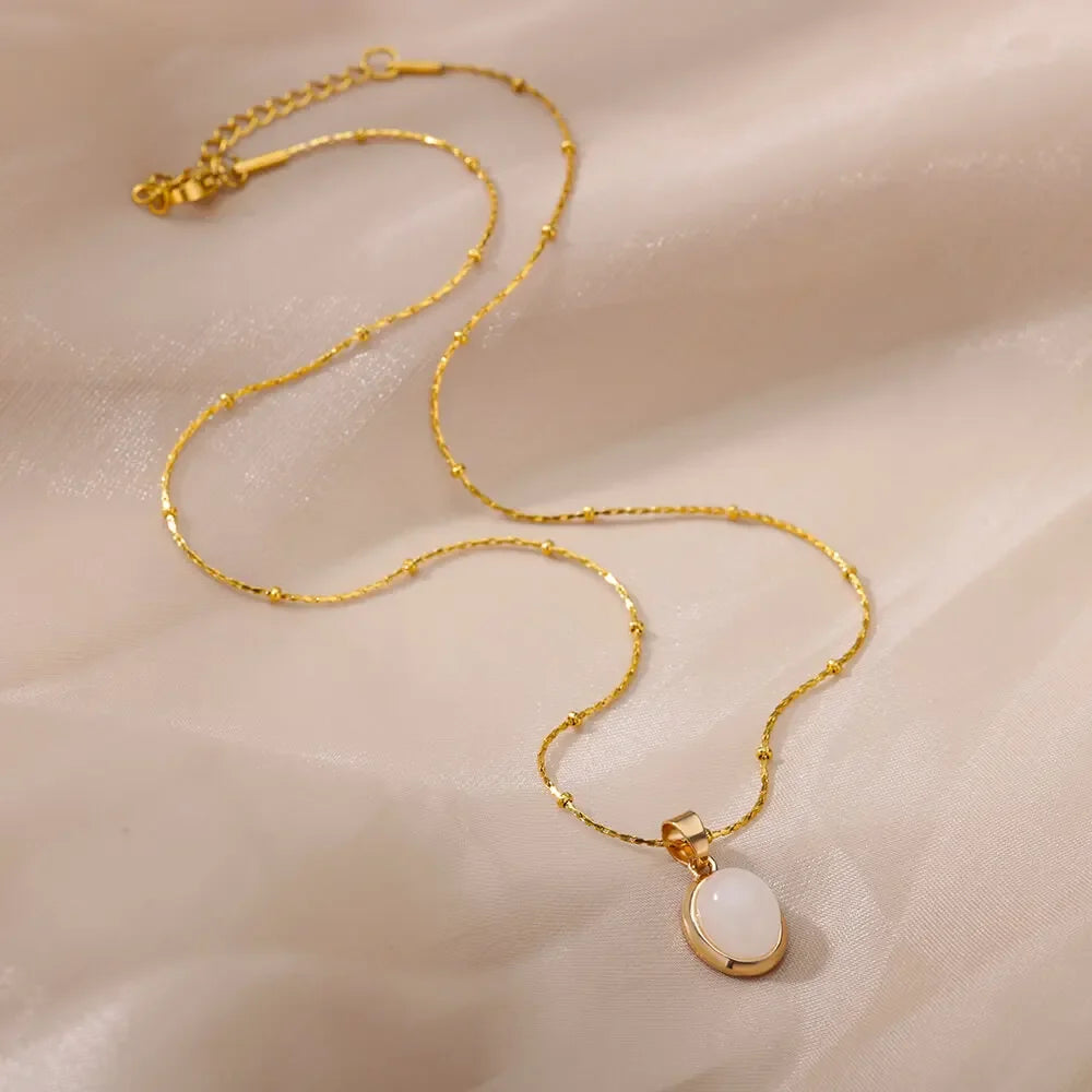 Opal Oval Pendant Necklace