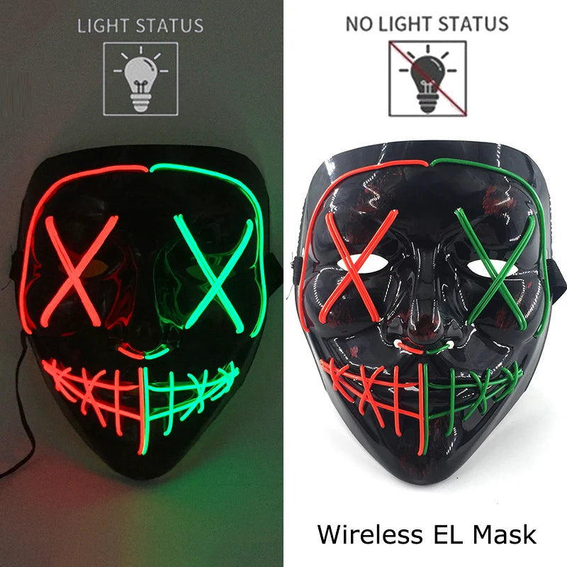 Neon LED Halloween Mask – Light-Up Horror Cosplay Party Mask