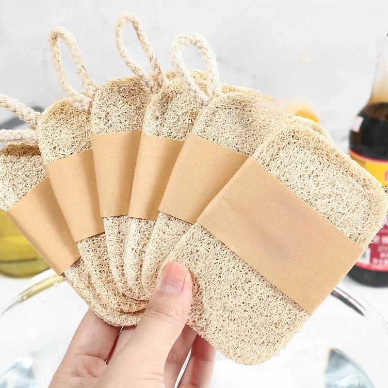 Natural Loofah Exfoliating Sponges, 6-Pack — Bamboo Fiber Body Scrubbers