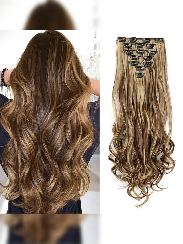 22-Inch Curly Clip-In Hair Extensions – 7-Piece Full Head Set