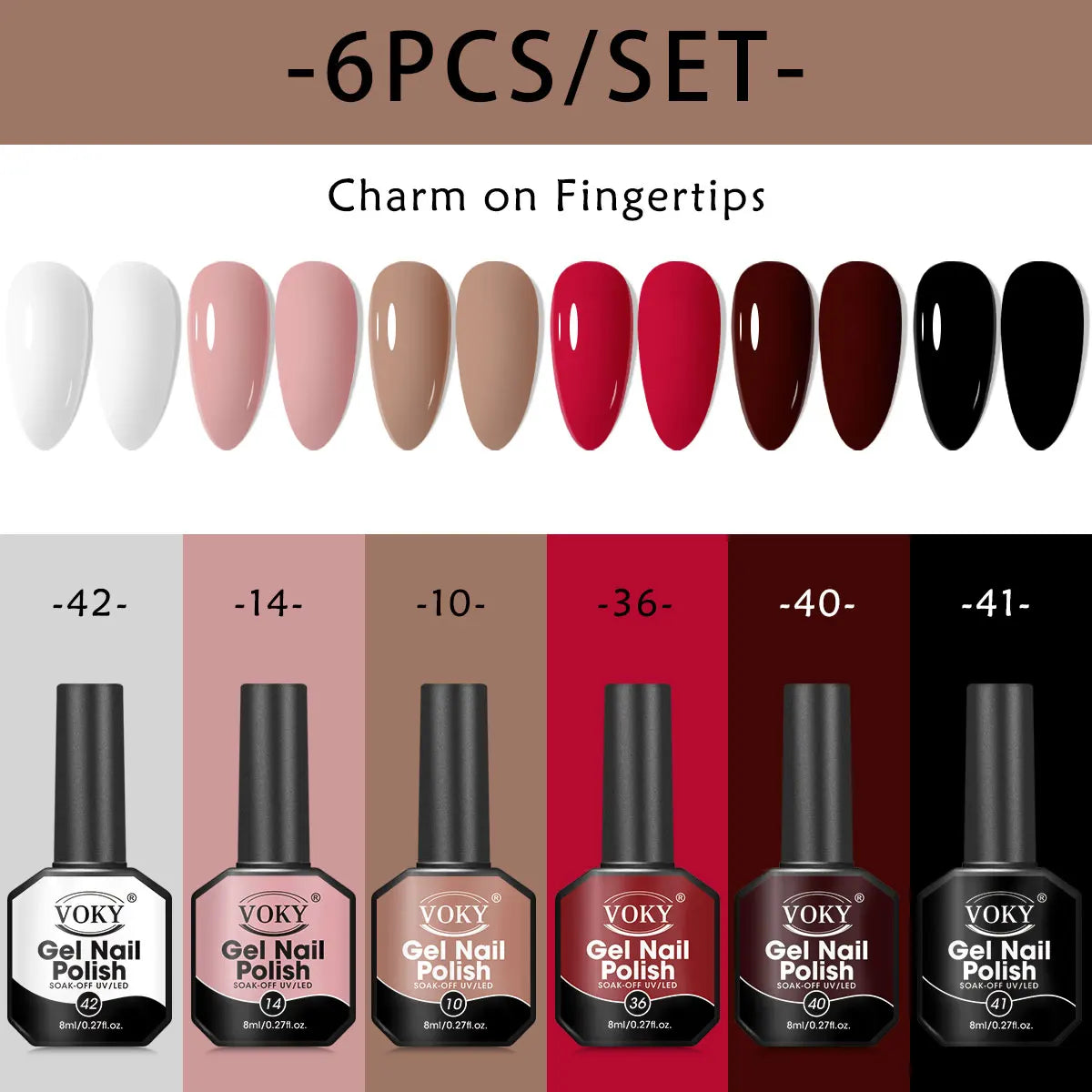 Gel Nail Polish Set – 6 Classic Colors, 8ml Bottles