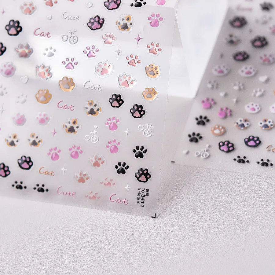 Cat Paw Nail Art Stickers – 3D Embossed Self-Adhesive Decals