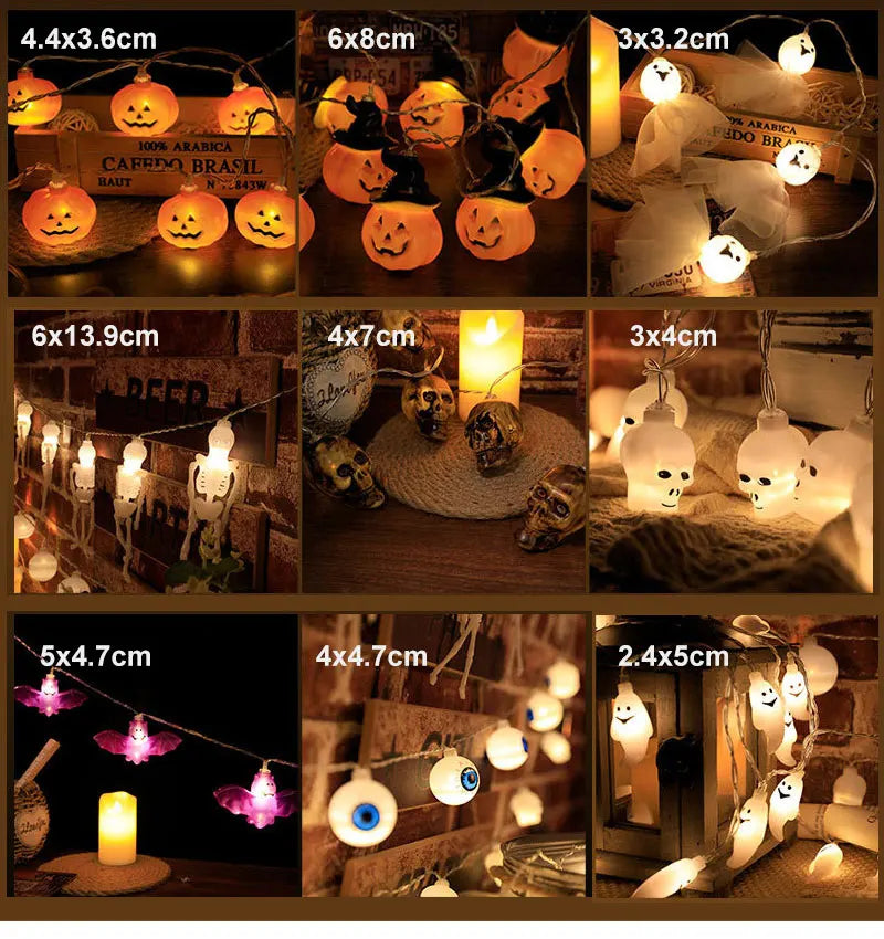 Halloween LED String Lights – Skull, Pumpkin & Bat Fairy Light Garland for Indoor/Outdoor Decor (22 Styles)