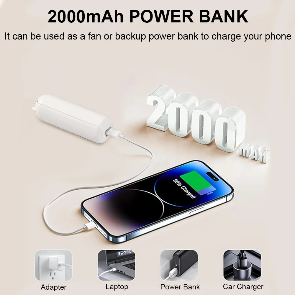 BreezeGo Portable Handheld Fan – 2000mAh Rechargeable 3-Speed