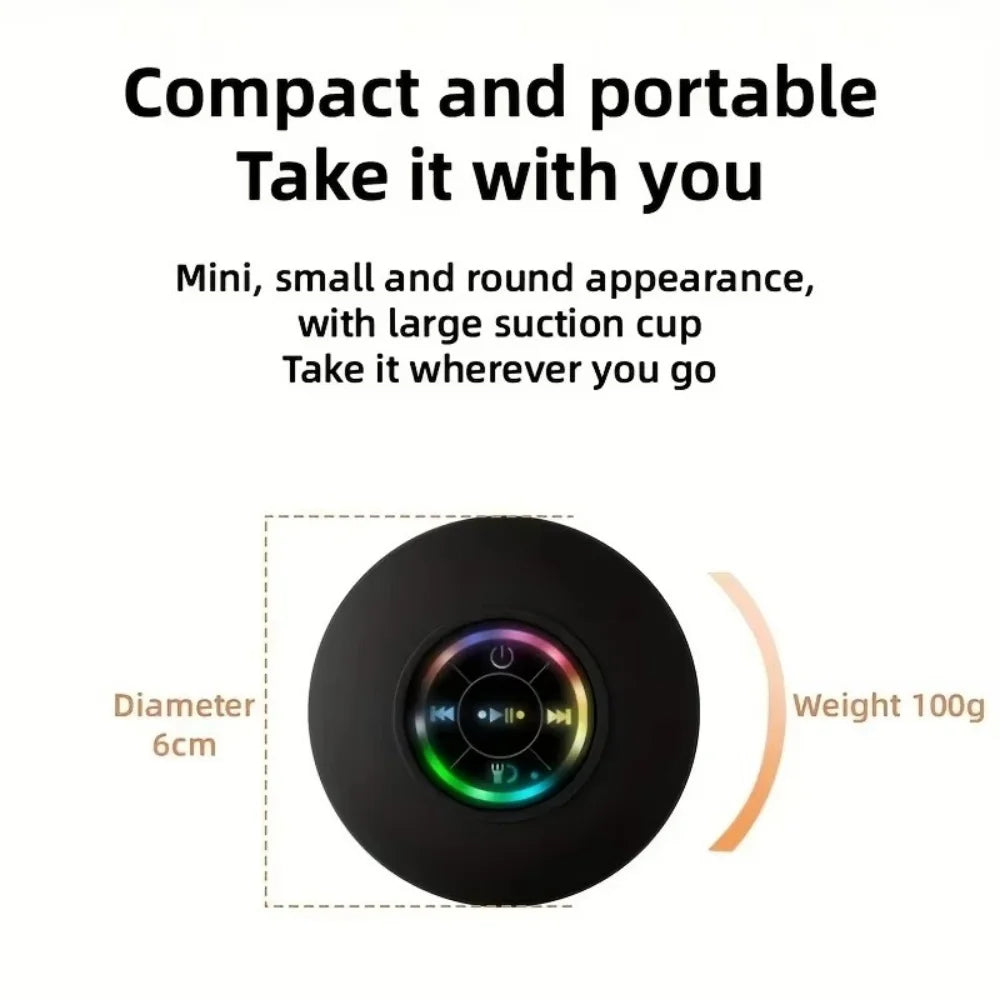 AquaBeat Mini Bluetooth Speaker – IPX4 Waterproof with LED Light & Suction Cup