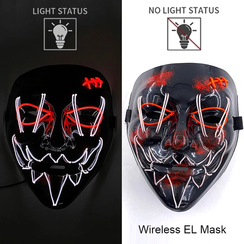 Neon LED Halloween Mask – Light-Up Horror Cosplay Party Mask