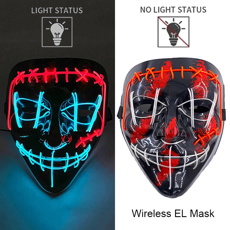 Neon LED Halloween Mask – Light-Up Horror Cosplay Party Mask