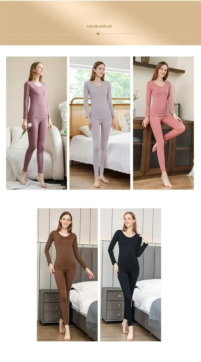 Women's Warm Thermal Underwear Set — Long-Sleeve Base Layer Top & Long Johns