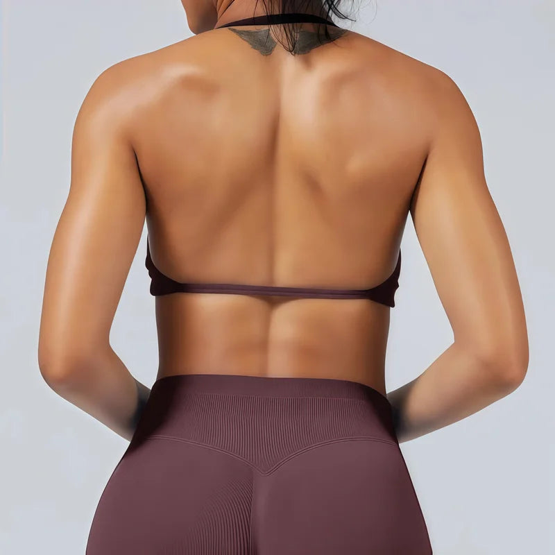 HISTELLO Women's Strappy Sports Bra — High-Support Seamless Gym Bra