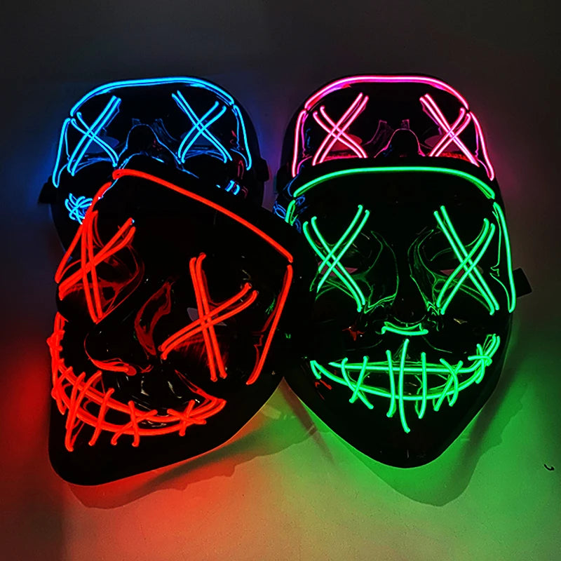 Neon LED Halloween Mask – Light-Up Horror Cosplay Party Mask