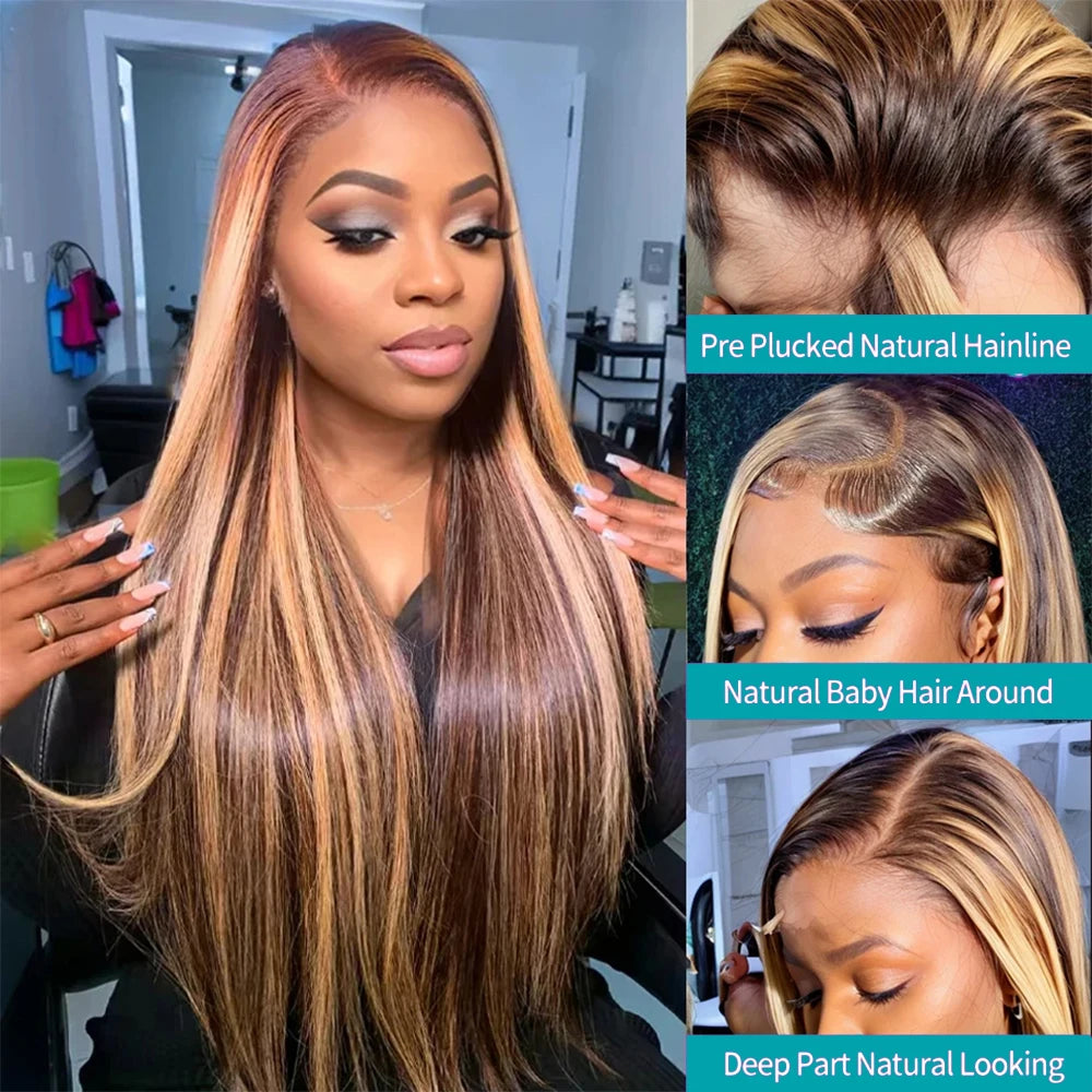 Piano Highlight 13x6 Lace Front Wig – Bone Straight, 200% Density
