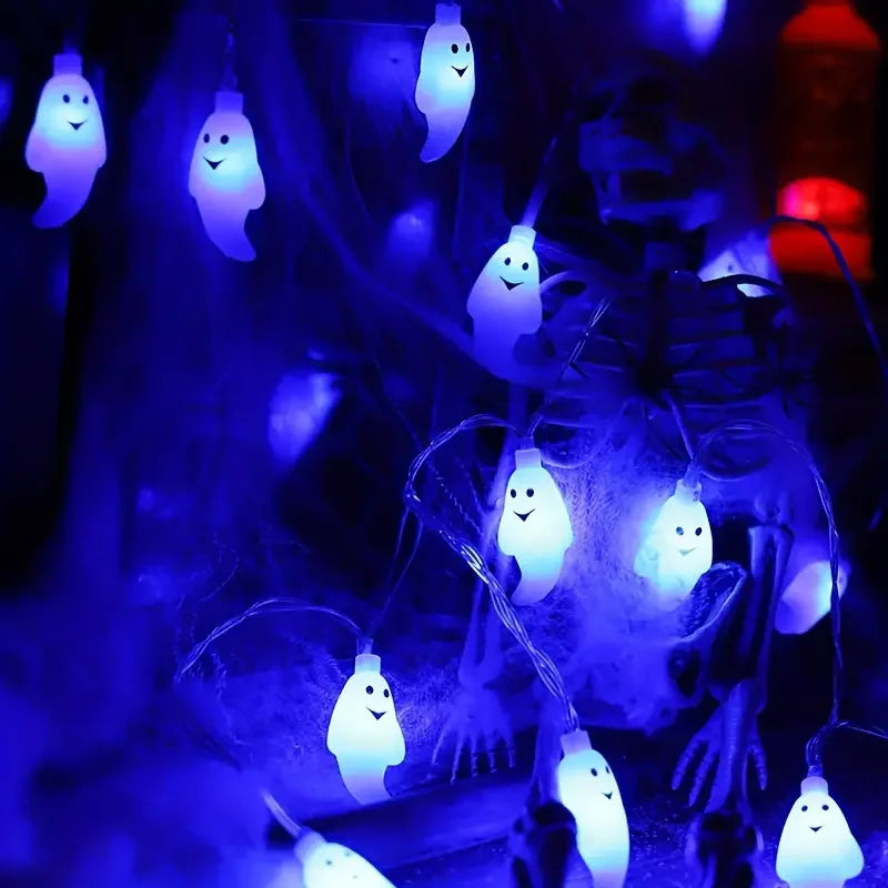 Halloween Ghost String Lights – Battery & USB Powered, Warm White and RGB Colors (10/20/40 LED)